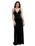 Black A-Line V-Neck Long Sleeveless Stretch Velvet Bridesmaid Dress Carter