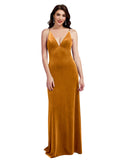 Gold A-Line V-Neck Long Sleeveless Stretch Velvet Bridesmaid Dress Carter