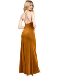 Gold A-Line Halter High Neck Long Sleeveless Stretch Velvet Bridesmaid Dress Salem