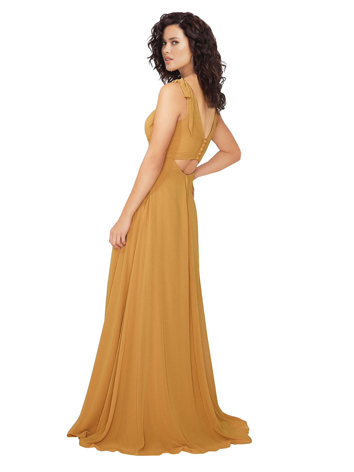 Saffron A-Line V-Neck Sleeveless Long Bridesmaid Dress Etta