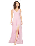 Barely Pink A-Line V-Neck Sleeveless Long Bridesmaid Dress Vida