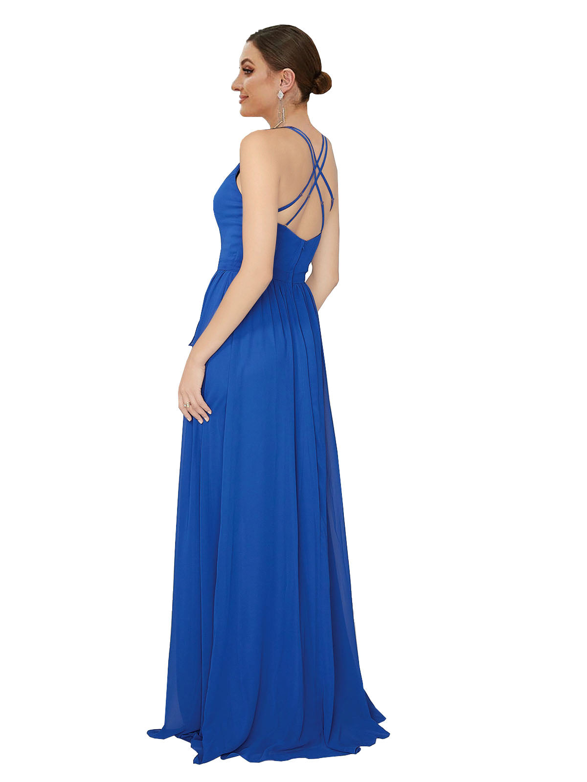Royal Blue A-Line V-Neck Sleeveless Long Bridesmaid Dress Abbey