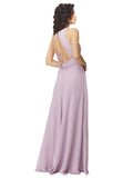 Pink Glow A-Line Halter, High Neck Sleeveless Long Bridesmaid Dress Bridgette