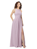 Pink Glow A-Line Halter, High Neck Sleeveless Long Bridesmaid Dress Bridgette