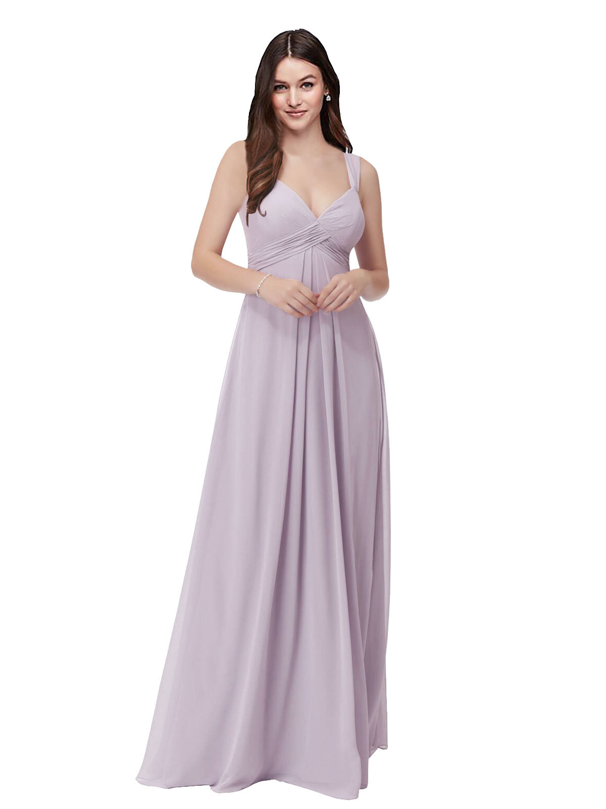 Pink Glow A-Line V-Neck Sleeveless Long Bridesmaid Dress Jena