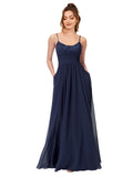 Dark Navy A-Line Scoop Sleeveless Long Bridesmaid Dress Thao