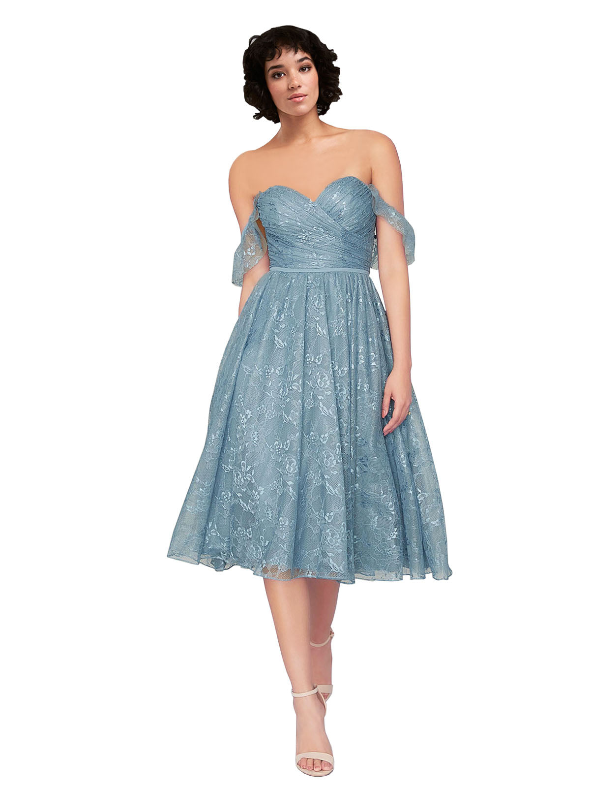 A-Line Sweetheart, Off the Shoulder Knee Length Long Bridesmaid Dress Donnell