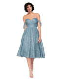 A-Line Sweetheart, Off the Shoulder Knee Length Long Bridesmaid Dress Donnell