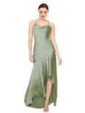 Smoke Green A-Line Cowl Sleeveless Long Silk like Satin Bridesmaid Dress Alexine