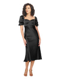 Black A-Line Sweetheart Short Sleeves Short Silky Satin Bridesmaid Dress Yuliya