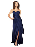 Sapphire A-Line Sweetheart Strapless Sleeveless Long Silky Satin Bridesmaid Dress Manuella