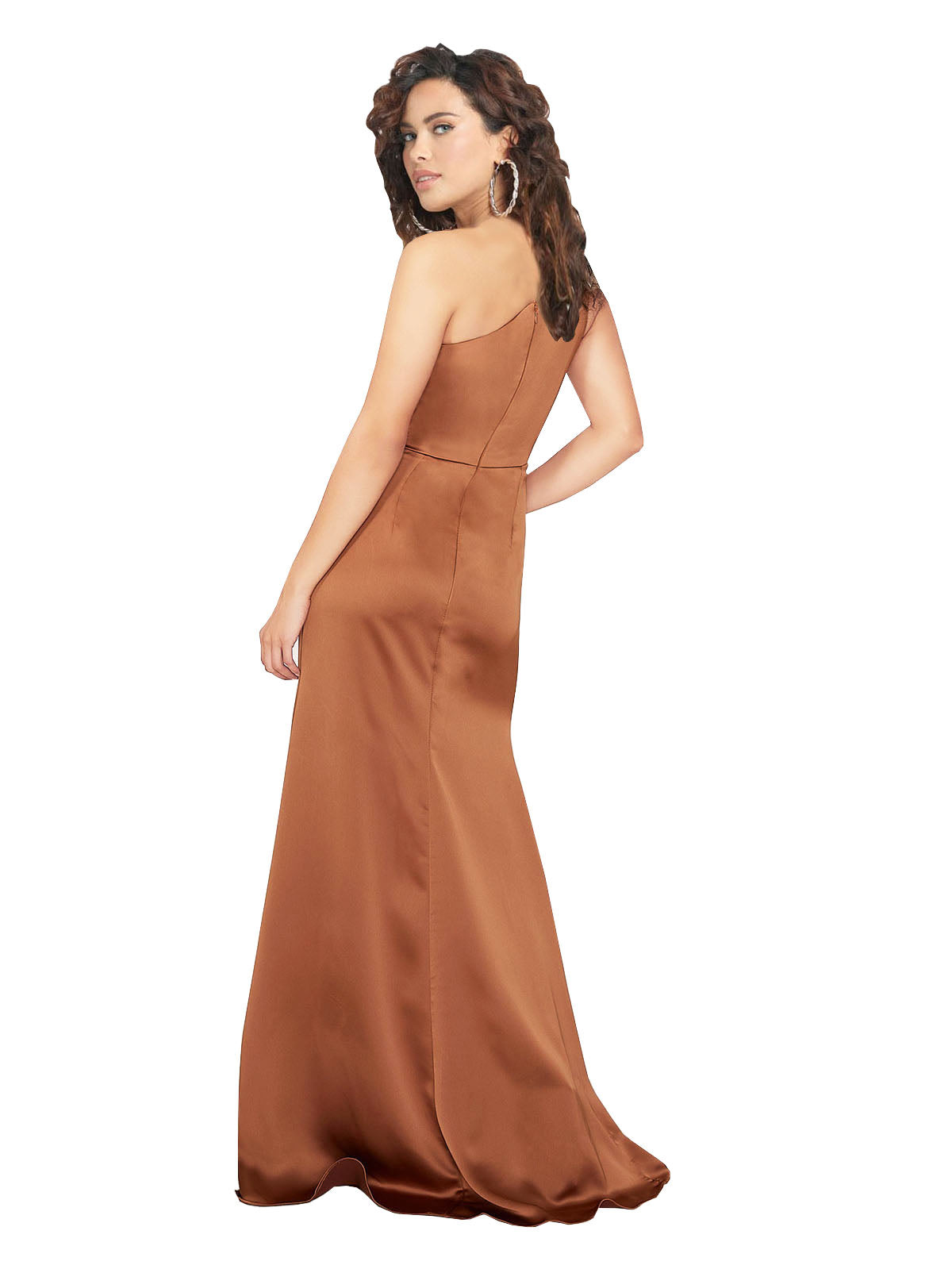 Orange A-Line One Shoulder Sleeveless Long Silky Satin Bridesmaid Dress Cheyair