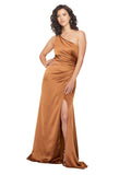 Orange A-Line One Shoulder Sleeveless Long Silky Satin Bridesmaid Dress Cheyair