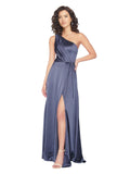 RightBrides Keneasha Dusk A-Line One Shoulder Sleeveless Long Silky Satin Bridesmaid Dress