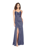 Dusk Sheath V-Neck Sleeveless Long Silky Satin Bridesmaid Dress Shani