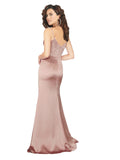 Dusty Pink Sheath V-Neck Sleeveless Long Silky Satin Bridesmaid Dress Shani