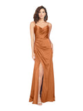 Orange Sheath V-Neck Sleeveless Long Silky Satin Bridesmaid Dress Shani