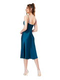 Peacock Blue A-Line V-Neck Sleeveless Short Silky Satin Bridesmaid Dress Brittni