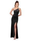 Black Sheath One Shoulder Long Sleeveless Stretch Velvet Bridesmaid Dress Yana