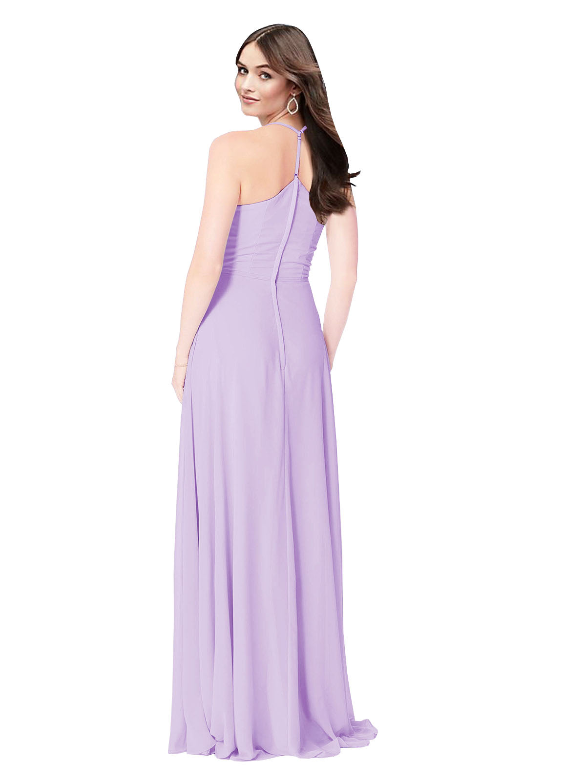 Lilac A-Line V-Neck Sleeveless Long Bridesmaid Dress Joy