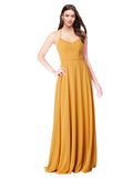 Saffron A-Line V-Neck Sleeveless Long Bridesmaid Dress Joy