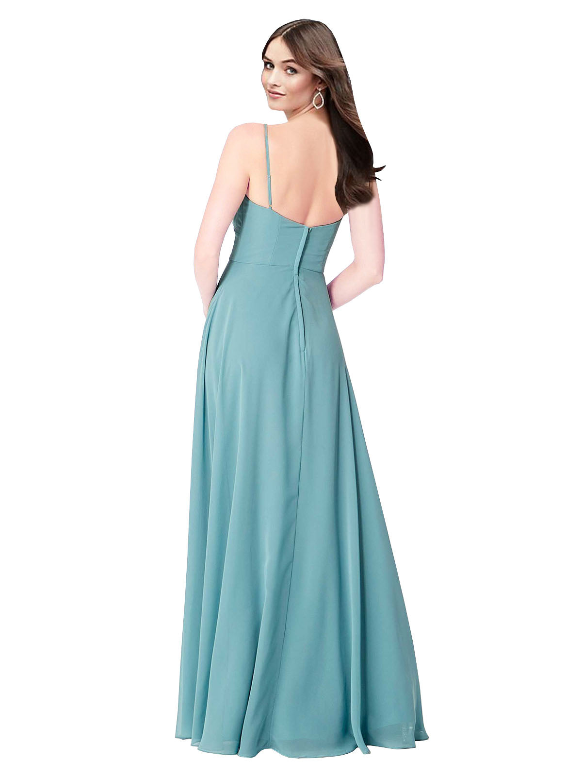 Turquoise A-Line V-Neck Sleeveless Long Bridesmaid Dress Kelani
