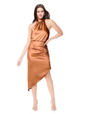 Orange A-Line Halter Sleeveless Short Silky Satin Bridesmaid Dress Lex