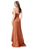 Orange A-Line Sweetheart, Spaghetti Straps Sleeveless Long Silky Satin Bridesmaid Dress Lou