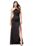 Black Mermaid Halter Sleeveless Long Silky Satin Bridesmaid Dress Lynton