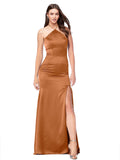 Orange Mermaid Halter Sleeveless Long Silky Satin Bridesmaid Dress Lynton