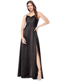 Black A-Line Cowl Spaghetti Straps Sleeveless Long Silky Satin Bridesmaid Dress Mackayla