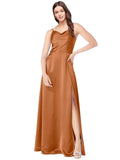 Orange A-Line Cowl Spaghetti Straps Sleeveless Long Silky Satin Bridesmaid Dress Mackayla