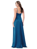 Peacock Blue A-Line Cowl Spaghetti Straps Sleeveless Long Silky Satin Bridesmaid Dress Mackayla