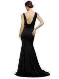 Long Silky Satin A-Line V-Neck Sleeveless Black Bridesmaid Dress Flavia