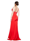 Long Stretch Satin Sheath Cowl, Strapless Sleeveless Red Bridesmaid Dress Verona