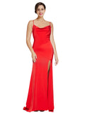 Long Stretch Satin Sheath Cowl, Strapless Sleeveless Red Bridesmaid Dress Verona