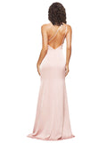 Long Silky Satin Sheath One Shoulder Sleeveless Pink Bridesmaid Dress Jaime