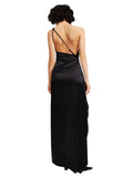 Long Silky Satin A-Line One Shoulder Sleeveless Black Bridesmaid Dress Carisa