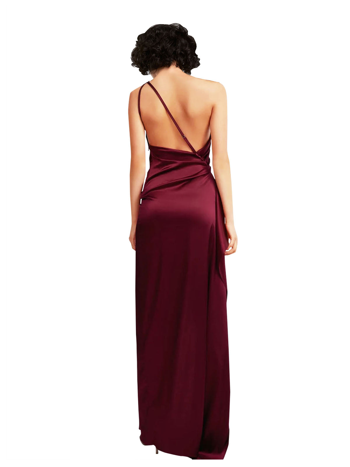 Long Silky Satin A-Line One Shoulder Sleeveless Burgundy Bridesmaid Dress Carisa