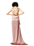 Long Silky Satin A-Line One Shoulder Sleeveless Dusty Pink Bridesmaid Dress Carisa