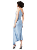 Short Midi Length Silky Satin A-Line One Shoulder Sleeveless Light Sky Blue Bridesmaid Dress Bilquis