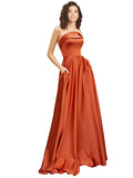 Long Silky Satin A-Line Round Neck Sleeveless Burnt Orange Bridesmaid Dress Ebrill