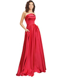 Long Silky Satin A-Line Round Neck Sleeveless Red 1# Bridesmaid Dress Ebrill