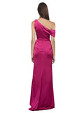 Long Stretch Satin A-Line One Shoulder Sleeveless Fuchsia Bridesmaid Dress Aerith