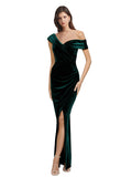 Long Stretch Velvet Sheath Sweetheart, Off the Shoulder Floor Length Sleeveless Dark Green Bridesmaid Dress Kornelia