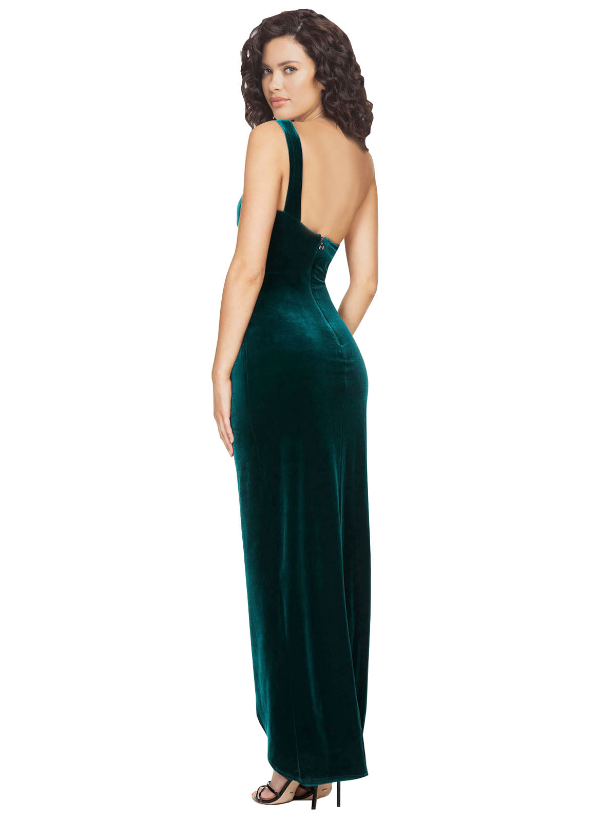 Long Stretch Velvet Sheath One Shoulder Floor Length Sleeveless Dark Green Bridesmaid Dress Maysa