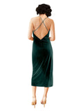 Dark Green Sheath Cowl Spaghetti Straps Short Sleeveless Stretch Velvet Bridesmaid Dress Trafford