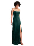 Dark Green Sheath Strapless Long Sleeveless Stretch Velvet Bridesmaid Dress Xena