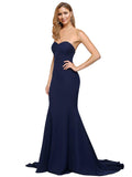 RightBrides Carlos Long A-Line Sweetheart Sweep Train Sleeveless Dark Navy Stretch Crepe Bridesmaid Dress