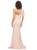 RightBrides Dominic Long Sheath One Shoulder Sweetheart Sweep Train Sleeveless Mauve Stretch Crepe Tulle Bridesmaid Dress